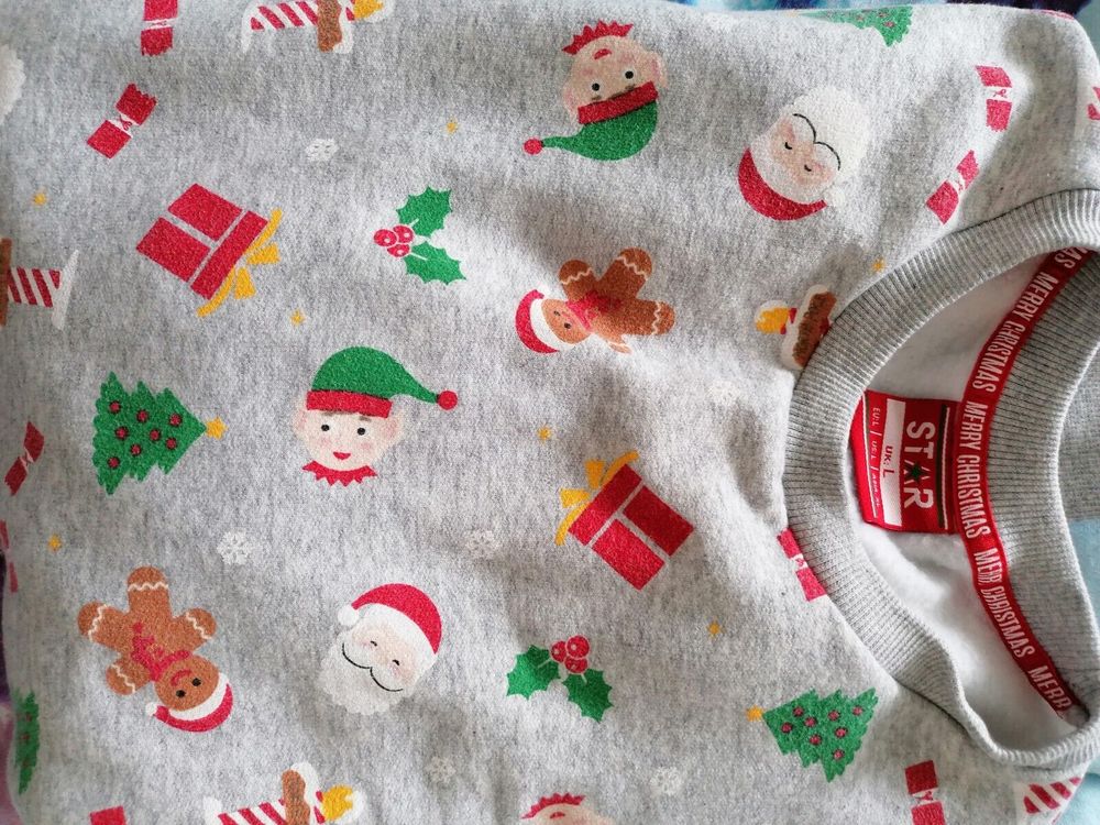 Star Unisex Christmas Sweatshirt L 42 Inch Chest Grey And Multi - Picture 10 of 12